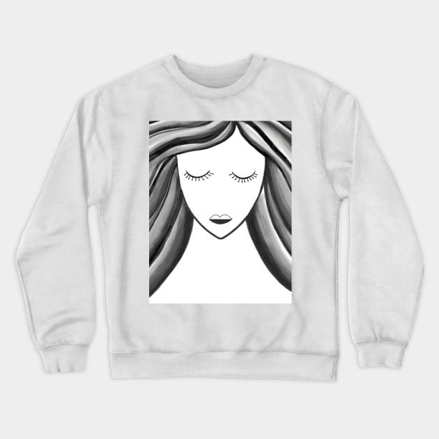 Empowered Lady in Black With Flowing Hair Crewneck Sweatshirt by Artisy Artist 